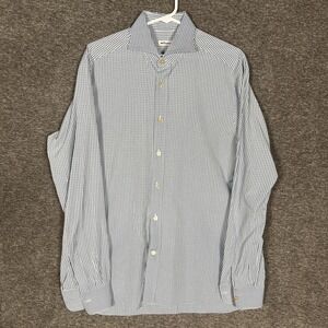 Kiton Shirt‎ Mens 16.5 42 Blue Check Dress Long Sleeve Button Front Casual
